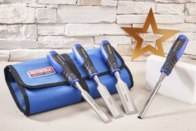 FAITHFULL 4 Piece Wood Chisels Set 6mm 25mm Tool Roll FAIWCSGS4CR ...