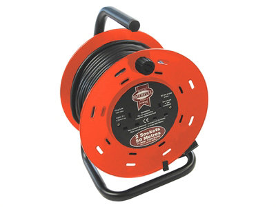 Faithfull 50m Open Drum Cable Reel 240 Volt 50 Metre 13 Amp 2 Socket FPPCR50M