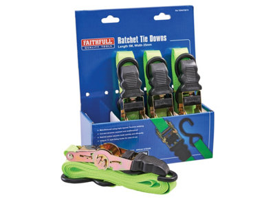 Faithfull 5m x 25mm Ratchet Tie Down Straps Set of 4 Weatherproof