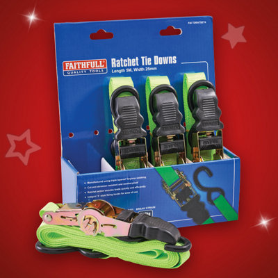Faithfull 5m x 25mm Ratchet Tie Down Straps Set of 4 Weatherproof - 5