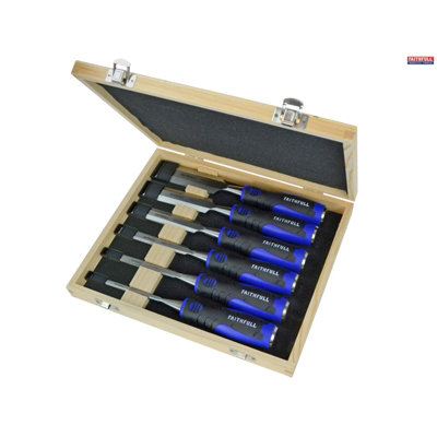 Faithfull 6 Piece Wood Chisel Set 6 10 13 19 25 32mm Anti Slip Soft ...