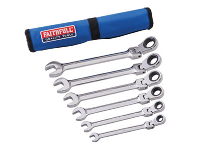 Faithfull 8 -19mm Ratchet Combination Spanners Set of 6 in Fabric Roll