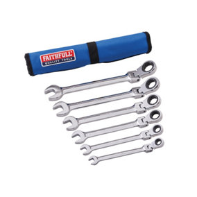 Faithfull 8 -19mm Ratchet Combination Spanners Set of 6 in Fabric Roll