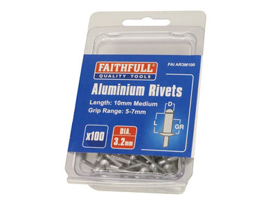 Faithfull Aluminium Rivets 3.2 x 10mm Medium Pre-Pack of 100 FAIAR3M100