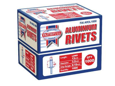 Faithfull Aluminium Rivets 3.2 x 13mm Long Bulk Pack of 1000 FAIAR3L1000