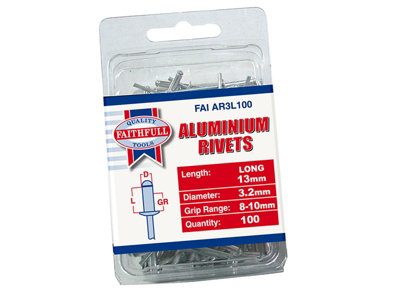 Faithfull Aluminium Rivets 3.2 x 13mm Long Pre-Pack of 100 FAIAR3L100