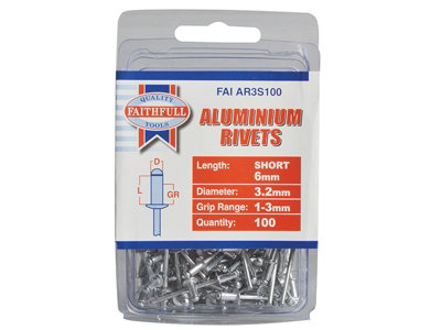 Faithfull Aluminium Rivets 3.2 x 6mm Short Pre-Pack of 100 FAIAR3S100