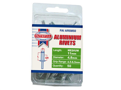 Faithfull Aluminium Rivets 4.8 x 11mm Medium Pre-Pack of 50 FAIAR5M50