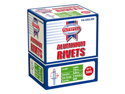 Faithfull Aluminium Rivets 4.8 x 14mm Long Bulk Pack of 500 FAIAR5L500