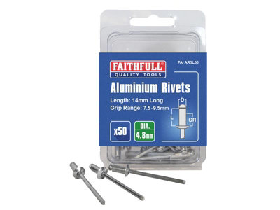 Faithfull Aluminium Rivets 4.8 x 14mm Long Pre-Pack of 50 FAIAR5L50