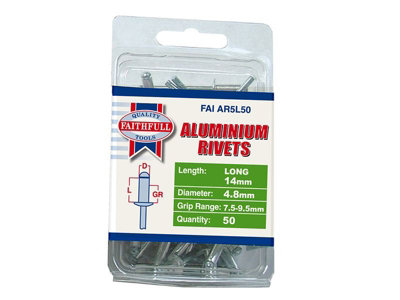 Faithfull Aluminium Rivets 4.8 x 14mm Long Pre-Pack of 50 FAIAR5L50