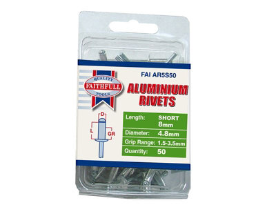 Faithfull  Aluminium Rivets 4.8 x 8mm Short Pre-Pack of 50 FAIAR5S50