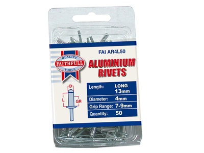 Faithfull Aluminium Rivets 4 x 13mm Long Pre-Pack of 50 FAIAR4L50