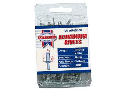 Faithfull Aluminium Rivets 4 x 7mm Short Pre-Pack of 100 FAIAR4S100