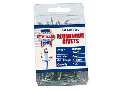 Faithfull Aluminium Rivets 4 x 7mm Short Pre-Pack of 100 FAIAR4S100