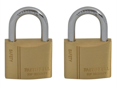 Faithfull BC04 Brass Padlock Keyed Alike 2 x 40mm FAIPLB40KA