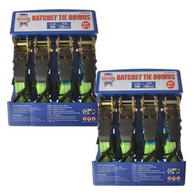 Faithfull FAITDRATSET4 Set of 8 Piece Ratchet Strap Car Tie Down X2