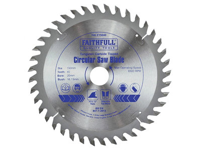 Faithfull FAIZ1504 TCT Circular Saw Blade 150 x 20mm x 40T POS FAIZ15040