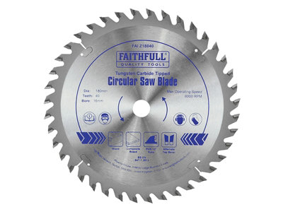 Faithfull FAIZ18040 TCT Circular Saw Blade 180 x 16mm x 40T POS FAIZ18040