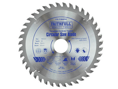 Faithfull FAIZ1804030 TCT Circular Saw Blade 180 x 30mm x 40T POS FAIZ1804030