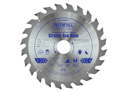 Faithfull FAIZ1902430 TCT Circular Saw Blade 190 x 30mm x 24T POS FAIZ1902430