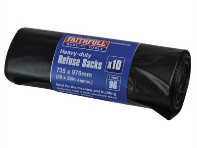 Faithfull  Heavy-Duty Black Refuse Sacks (Roll 10) FAIBAGREFUSE