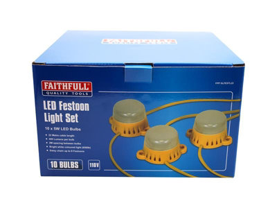 Faithfull HI-22LED-B Festoon Lights 10 LED Bulbs 110V 22m FPPSLFESTL22