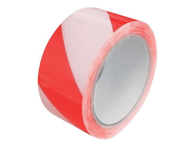 Faithfull Laminated Self Adhesive Hazard Tape Red White 50mm x 33mm ...