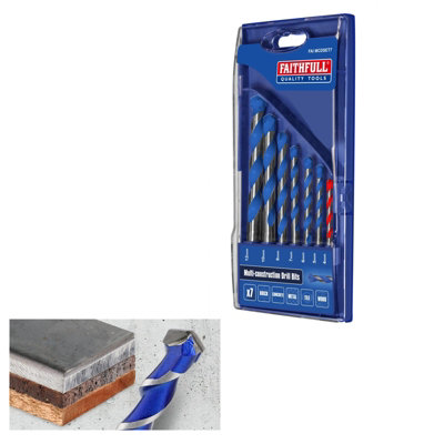 Faithfull Multi Material Drill Bits Metal Wood Tile 7 Piece Set FAIMCDSET7