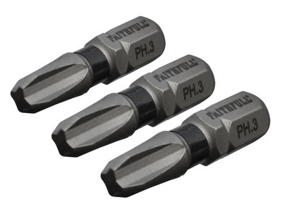 Faithfull  Phillips Impact Screwdriver Bits PH3 x 25mm (Pack 3) FAISBPH325IM