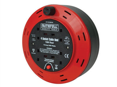 Faithfull Power Plus C41010 Cable Reel 240V 10A 4-Socket 10m FPPCR10M10A