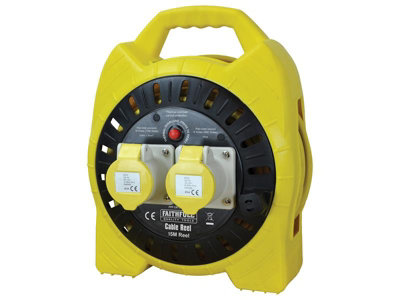 Faithfull Power Plus  Semi-Enclosed Cable Reel 110V 16A 2-Socket 15m (1.5mm Cable) FPPCR15MSEL