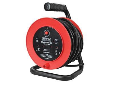 Faithfull Power Plus XP23-E1 Open Drum Cable Reel 240V 13A 2-Socket 15m FPPCR15