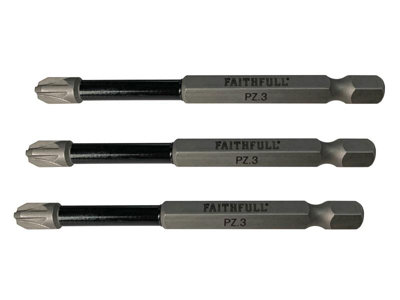 Faithfull  Pozidriv Impact Screwdriver Bits PZ3 x 75mm (Pack 3) FAISBPZ375IM