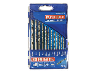 Faithfull Professional HSS Jobber Drill Bit Set, 13 Piece 15 - 65mm FAIMSET13PRO