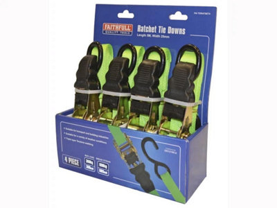 Faithfull - Ratchet Tie-Downs 5m x 25mm Green 4 Piece