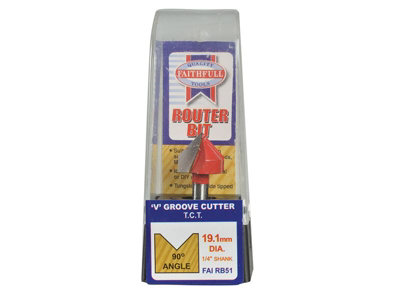Faithfull - Router Bit TCT V-Groove 13.0mm x 19.1mm 1/4in Shank - 5