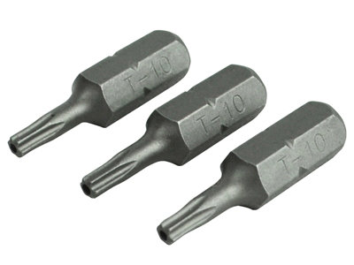 Faithfull  Security S2 Grade Steel Screwdriver Bits T10S x 25mm (Pack 3) FAISBT1025S