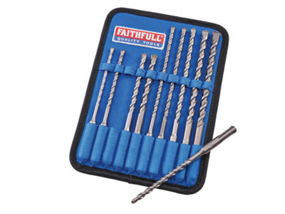 Faithfull Set of 10 SDS Masonry Bit Set 160 - 210mm With Storage Wallet