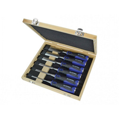 Faithfull Soft Grip Bevel Edge Chisel Multi Colour (Set of 6: Storage Box: 6, 10, 13, 19, 25 & 32mm)