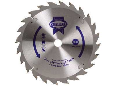 Faithfull TCT Circular Saw Blade 180 x 16mm x 24T POS DIY at B&Q