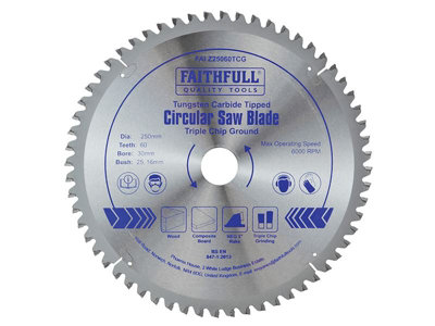 Faithfull - TCT Circular Saw Blade Triple Chip Ground 250 x 30mm x 60T NEG