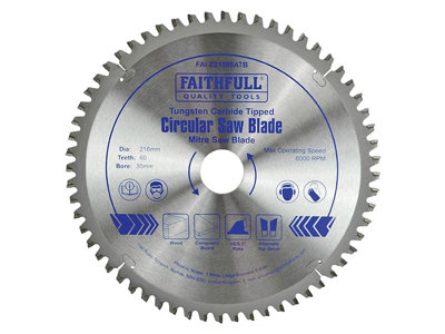 Faithfull - TCT Cross Cut Mitre Saw Blade 216 x 30mm x 60T NEG