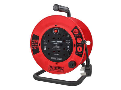 Faithfull XP03-E1 Open Cable Reel 240V 20m 13A 4 Socket 1.25mm Cable FPPCR20240