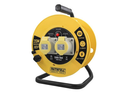Faithfull XP03-SY4H Open Cable Reel 110V 20m 16A 2 Socket 1.5mm Cable FPPCR20110