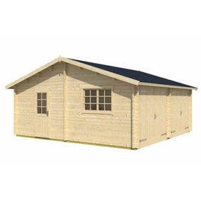 Falkland + 2 x wooden door-Log Cabin, Wooden Garden Room, Timber Summerhouse, Home Office - L635 x W628.6 x H313.5 cm