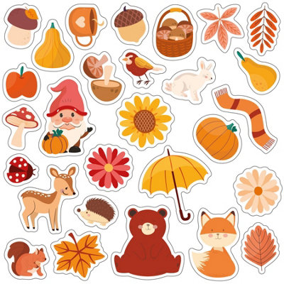 Fall In The Forest Cute Animals Window Gel Clings - 28 Pieces, No-Glue ...
