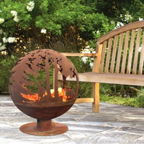 Fallen Fruits Oxidised Woodland Globe Sphere Fire Pit Basket Bowl Cast Iron