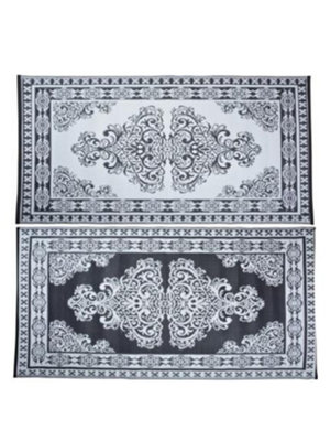 Fallen Fruits Reversible Persian Style Outdoor Garden Carpet (Black & White)