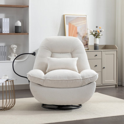 Fallon Boucle Fabric Swivel Based Recliner Chair Cream